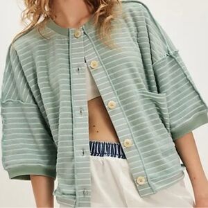 Free People Green Striped Matilda Cardigan